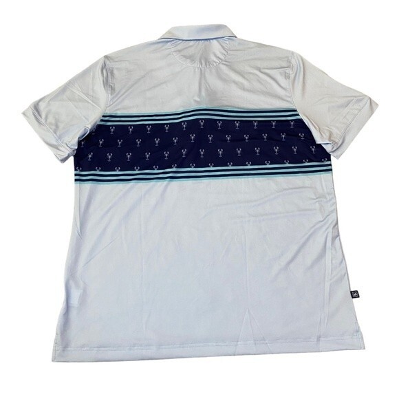 Mizzen Main Mens Polo Golf Shirt Medium Blue Lobster Versa PTO Bottle Opener NWT - Picture 8 of 13